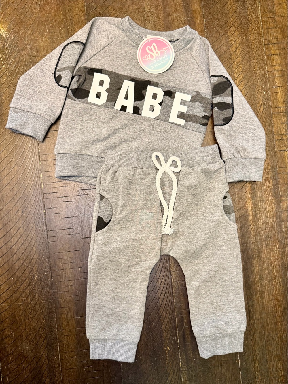 Brand New Boy’s Camo “Babe” Sweatsuit Joggers Outfit